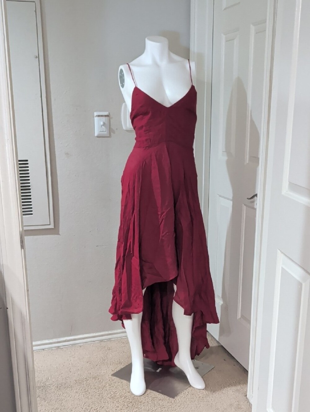 Nasty Gal Women's Wine Red High-Low Slip Lace Back Dress US 6